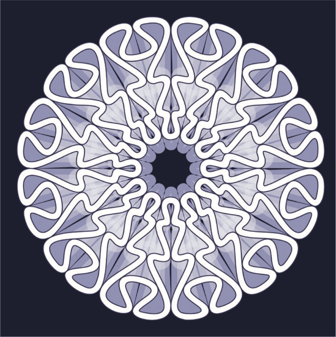 Centimeter-scale plan of the brain-coral-inspired joint pattern, where reaction–diffusion toolpaths create structural ribs and stacked cavities that increase surface area and enable oxygenation.