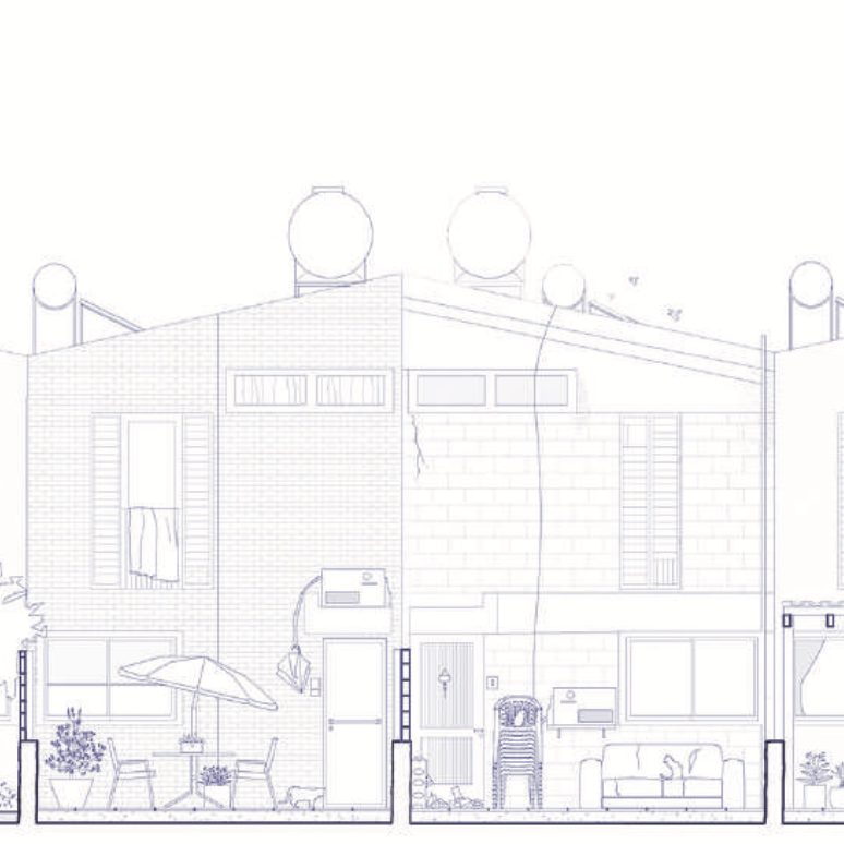 Interior/exterior of the Strovolos II row houses, by Eleni Sergiou and Antigoni Karekla.